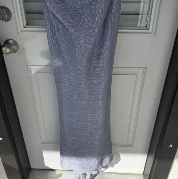 $258 Betsy & Adam Elaine" Long Metallic Crinkle Cowl Neck Dress Sz 8 NWT Wedding - Picture 7 of 12